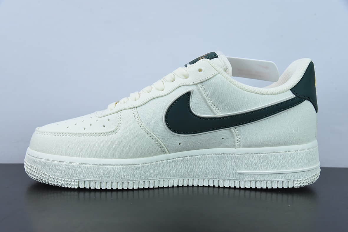 耐克Nike Air Force 1 Low 07 帆布米白暗绿金迷你双钩子空军一号低帮板鞋纯原版本 货号:MN5696-309