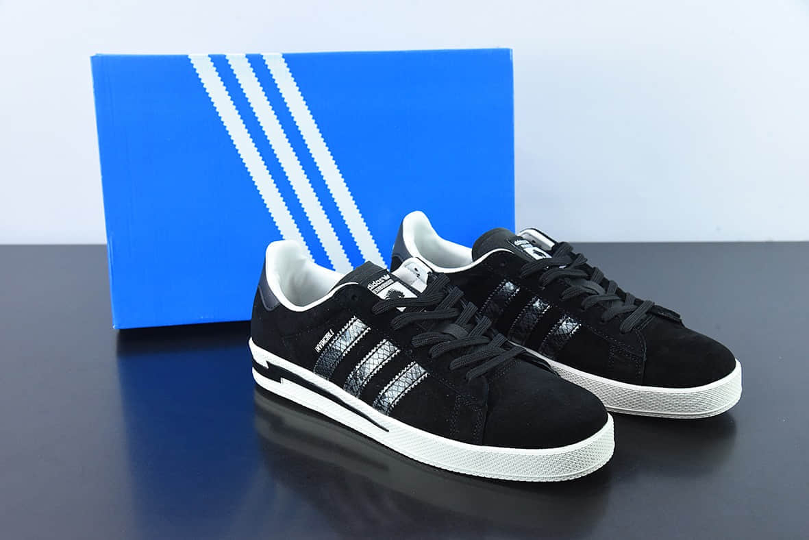 阿迪达斯Adidas NEIGHBORHOOD x INVINCIBLE x AD Originals Campus 三方联名麂皮黑灰蟒蛇皮闪电学院系列经典复古低帮百搭休闲运动板鞋纯原版本 货号:GW8852
