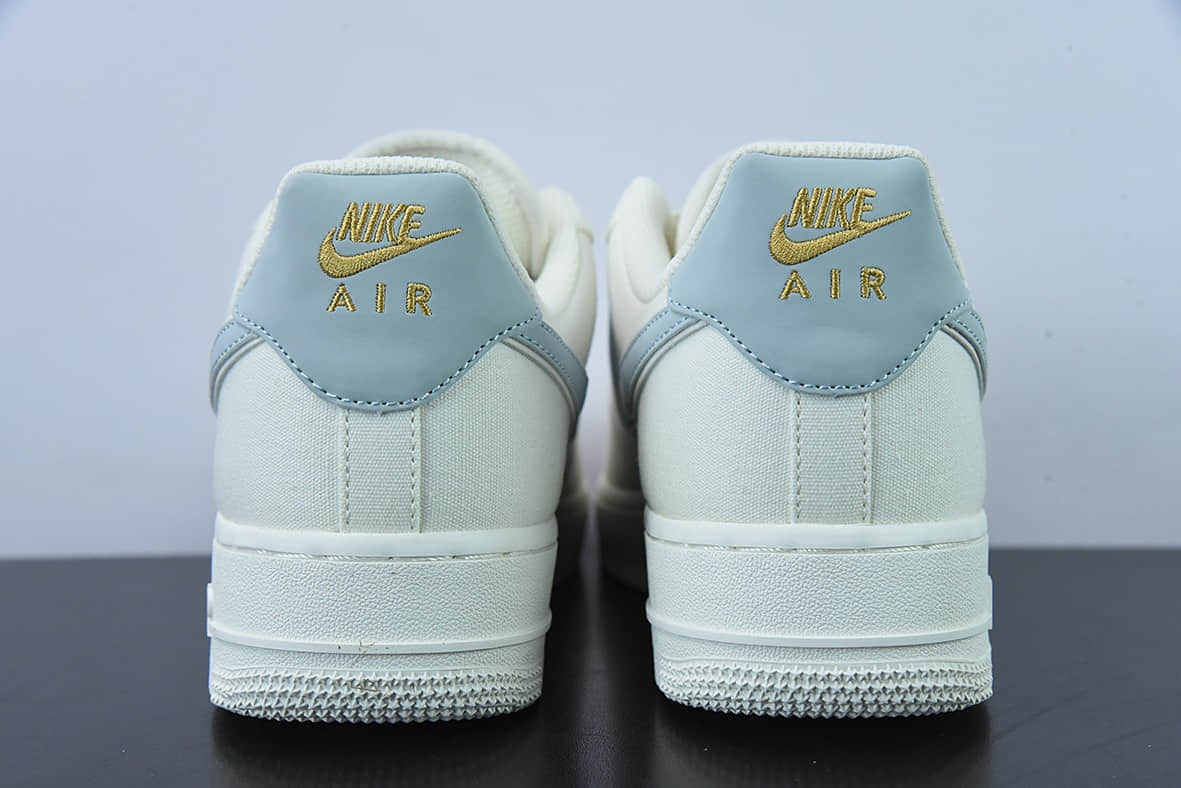 耐克Nike Air Force 1’07 Low QSSailLight BlueGold帆布米白浅蓝迷你双钩子空军一号经典低帮百搭休闲运动板鞋纯原版本 货号:MN5696-009