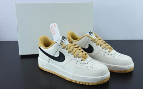 耐克Nike By You Air Force 1'07 Low Retro SP皮革米白姜黄黑钩子空军一号低帮经典百搭休闲运动板鞋纯原版本 货号：FD9063-101