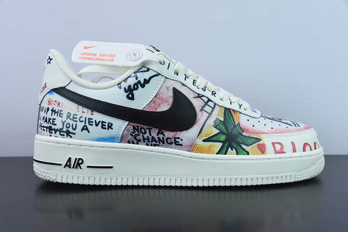 耐克Nike VLONE x Nike Air Force 1 潮牌联名超限量款 EDC陈冠希联名白蓝红涂鸦空军一号低帮休闲板鞋纯原版本 货号:GT6969-198