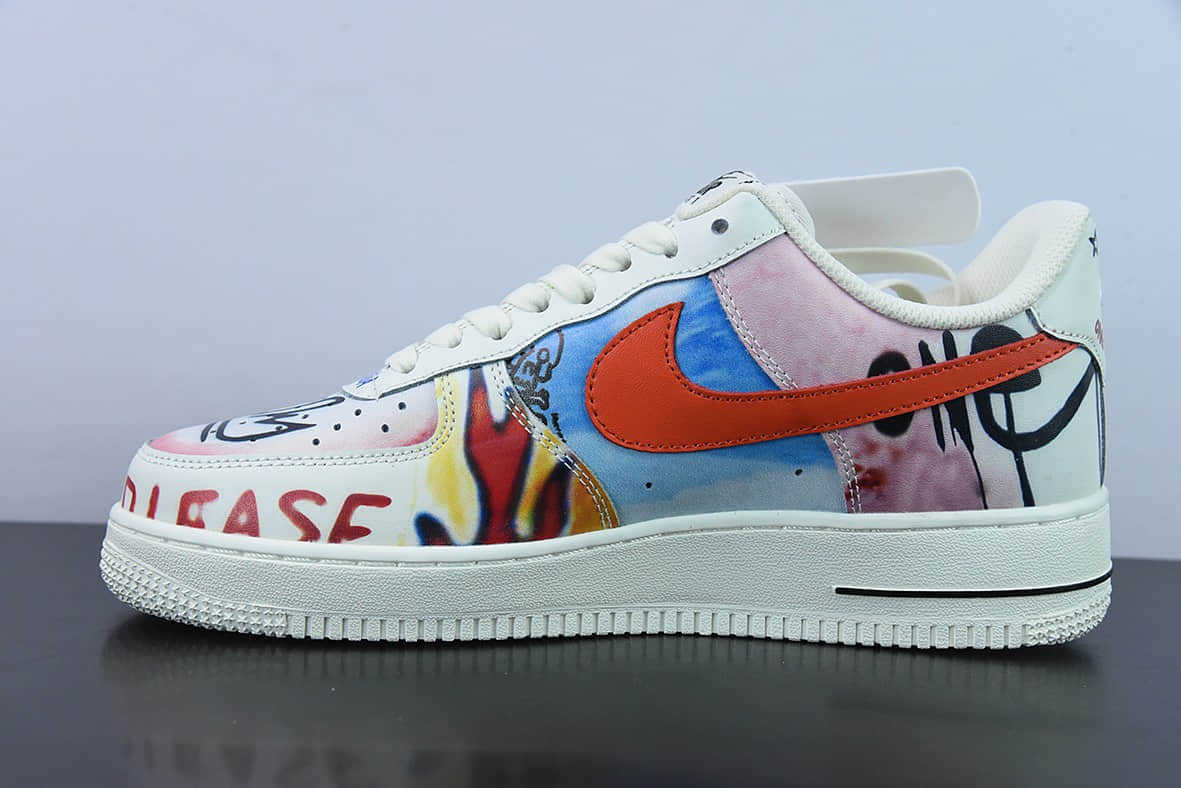 耐克Nike VLONE x Nike Air Force 1 潮牌联名超限量款 EDC陈冠希联名白蓝红涂鸦空军一号低帮休闲板鞋纯原版本 货号:GT6969-198