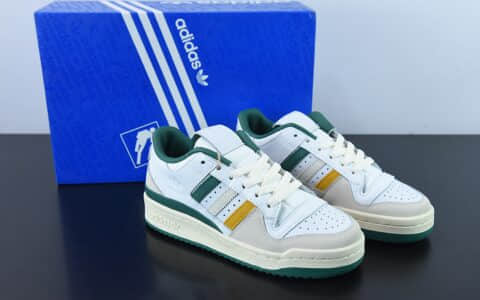 阿迪达斯Adidas END. x Originals Forum 84 Low 罗马系列皮革白浅灰深绿黄魔术贴低帮复古系带百搭休闲运动板鞋纯原版本 货号:HR1527