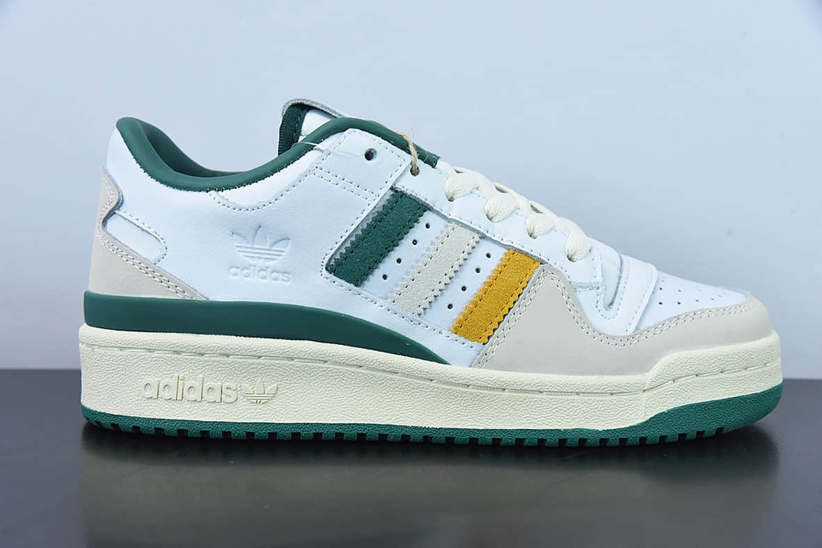 阿迪达斯Adidas END. x Originals Forum 84 Low 罗马系列皮革白浅灰深绿黄魔术贴低帮复古系带百搭休闲运动板鞋纯原版本 货号:HR1527