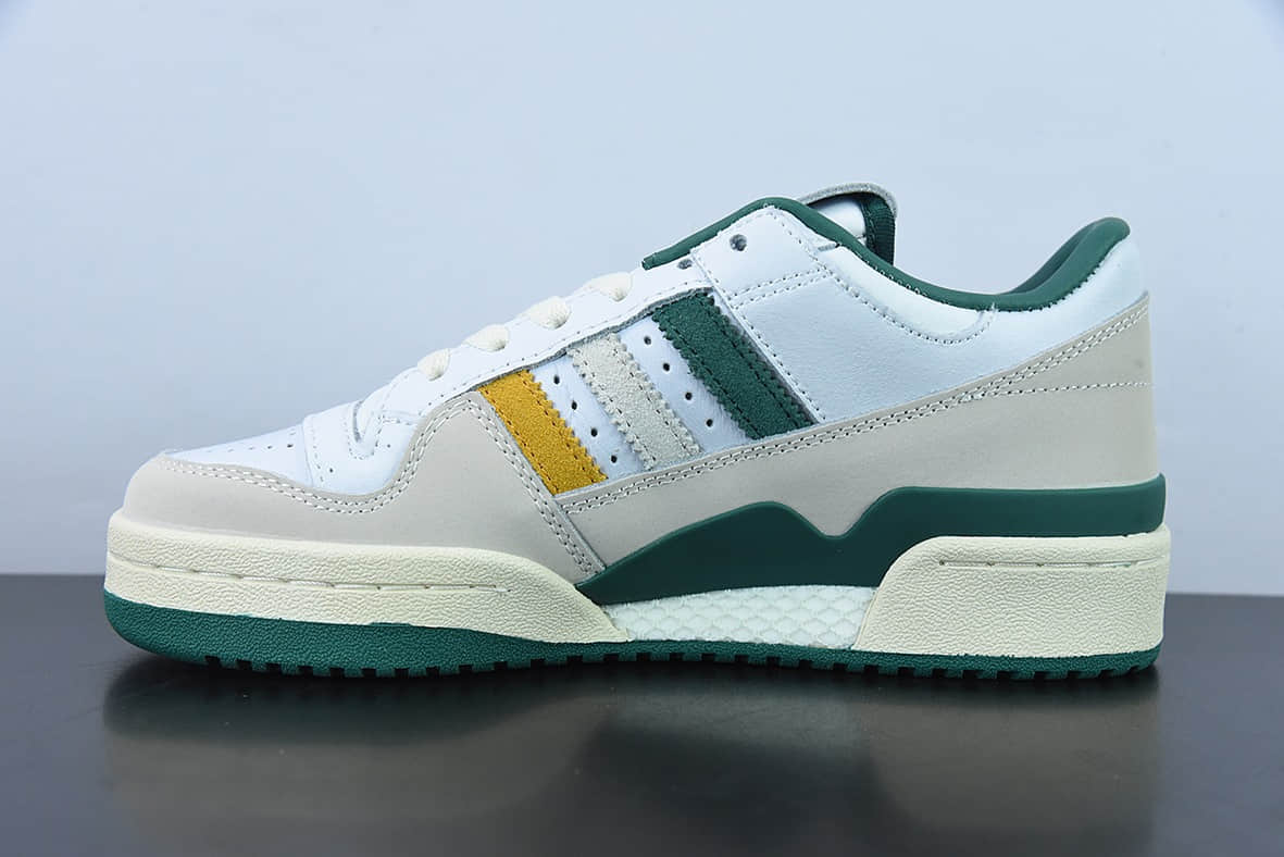阿迪达斯Adidas END. x Originals Forum 84 Low 罗马系列皮革白浅灰深绿黄魔术贴低帮复古系带百搭休闲运动板鞋纯原版本 货号:HR1527