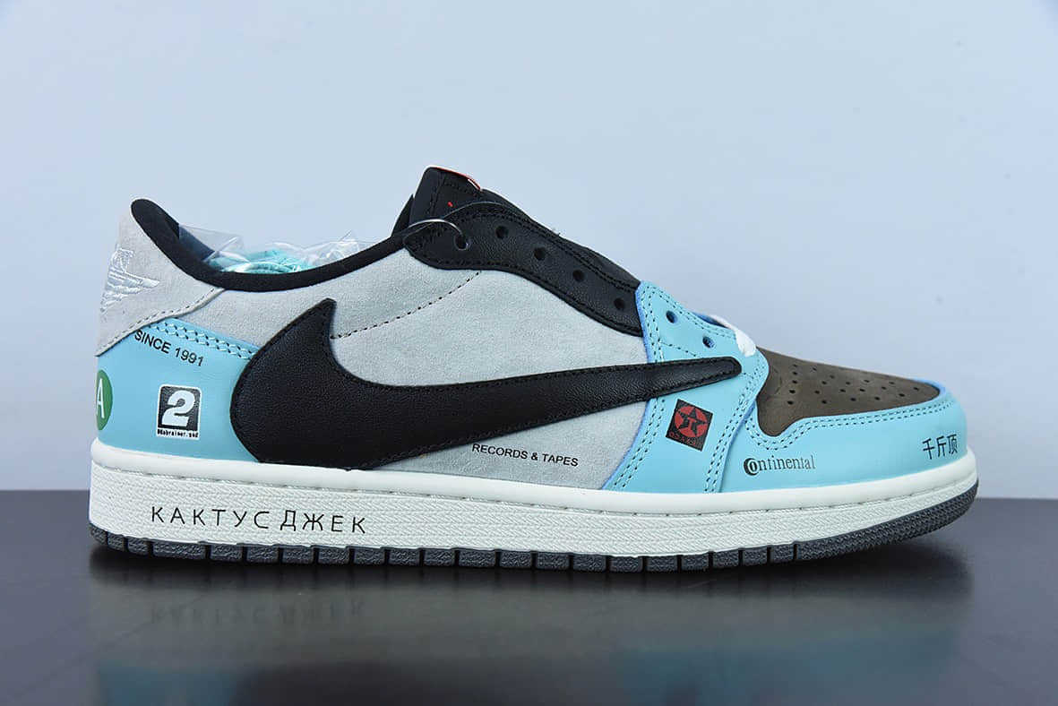 乔丹Air Jordan Travis Scott x Air Jordan 1 LowTS联名灰黑蓝千斤顶倒钩低帮休闲板鞋纯原版本 货号:DM7866-009