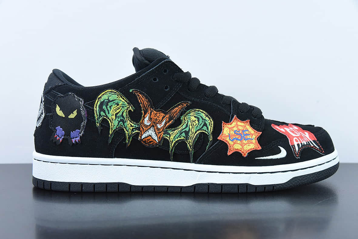 耐克Nike Neckface x Nike SB Dunk LowHalloween联乘洛杉矶涂鸦艺术家黑彩噩梦补丁扣篮系列低帮休闲运动滑板板鞋纯原版本 货号:DQ4488-001