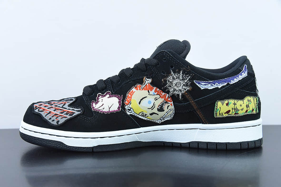 耐克Nike Neckface x Nike SB Dunk LowHalloween联乘洛杉矶涂鸦艺术家黑彩噩梦补丁扣篮系列低帮休闲运动滑板板鞋纯原版本 货号:DQ4488-001