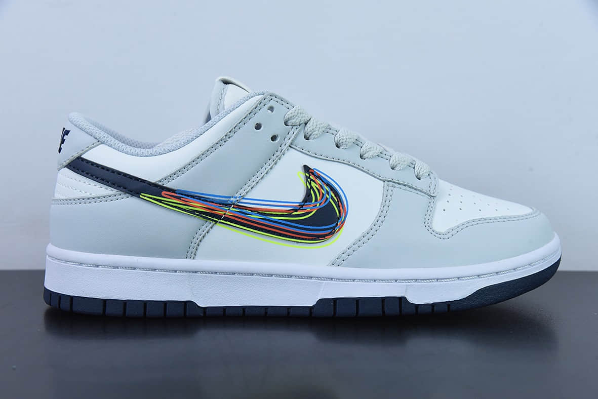 耐克Nike Dunk Low “3D Swoosh灰白彩钩低帮休闲滑板鞋纯原版本 货号:DV6482-100