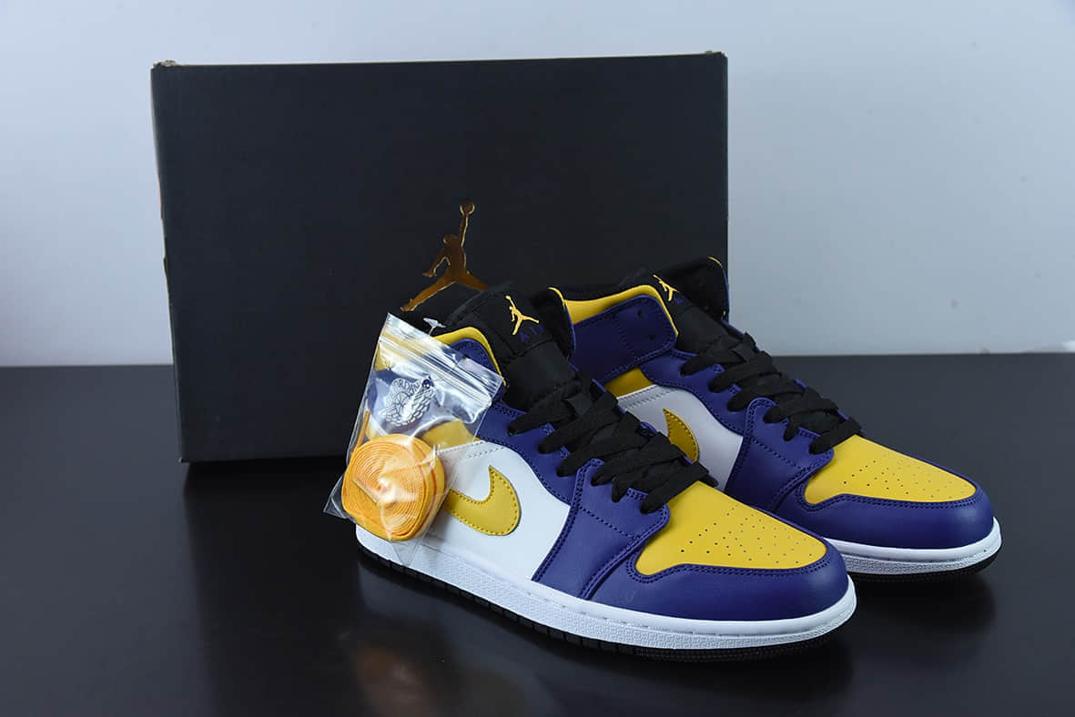 乔丹Air Jordan 1 Mid RetroWhat theAJ1乔丹一代拼接蓝紫色湖人黄钩中帮篮球鞋纯原版本 货号:DQ8426-517