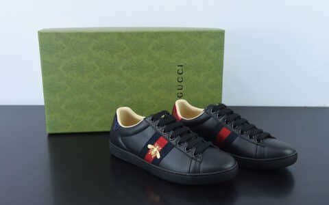 古驰Gucci Ace Embroidered Low-Top 皮革黑深蓝红小蜜蜂拼色刺绣系列经典低帮百搭休闲运动小白板鞋纯原版本 货号:429446 A38G0 1284