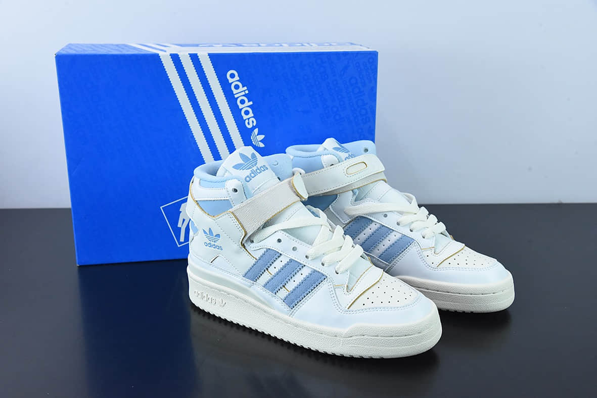 阿迪达斯Adidas Forum 84 HIGH三叶草皮革米白浅蓝高帮经典魔术贴复古板鞋纯原版本 货号: GW5924