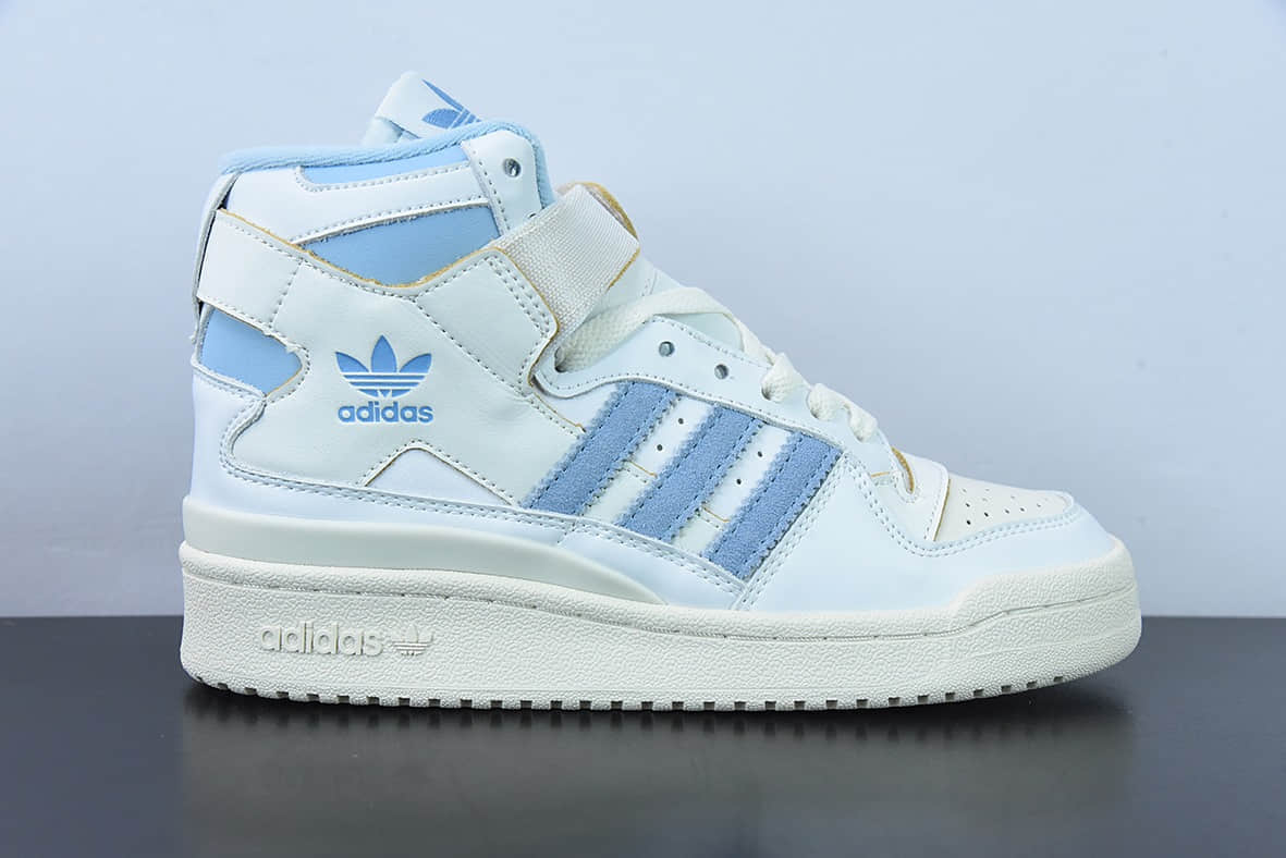 阿迪达斯Adidas Forum 84 HIGH三叶草皮革米白浅蓝高帮经典魔术贴复古板鞋纯原版本 货号: GW5924