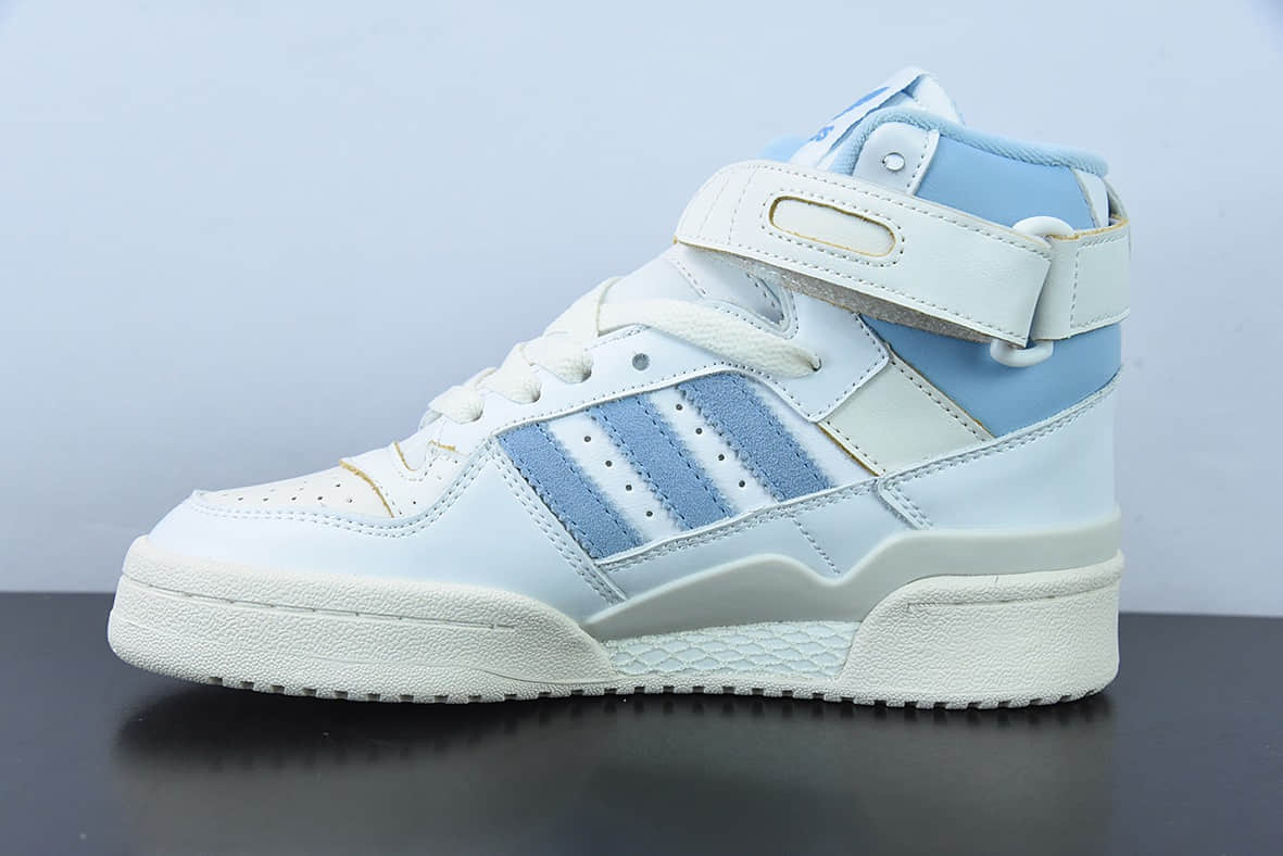 阿迪达斯Adidas Forum 84 HIGH三叶草皮革米白浅蓝高帮经典魔术贴复古板鞋纯原版本 货号: GW5924