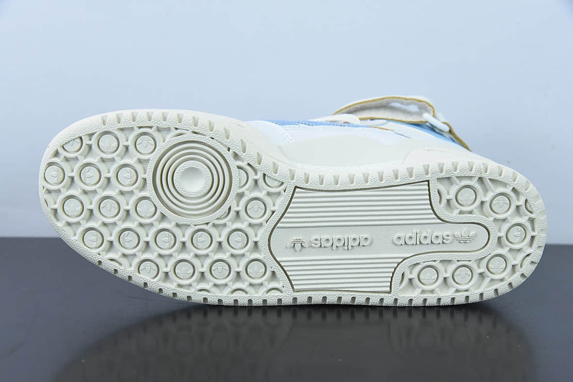 阿迪达斯Adidas Forum 84 HIGH三叶草皮革米白浅蓝高帮经典魔术贴复古板鞋纯原版本 货号: GW5924