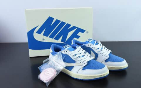 乔丹Air Jordan Fragment x Travis Scott x Air Jordan 1 Low 三方联名白蓝倒钩低帮休闲板鞋纯原版本 货号:CQ4277-212