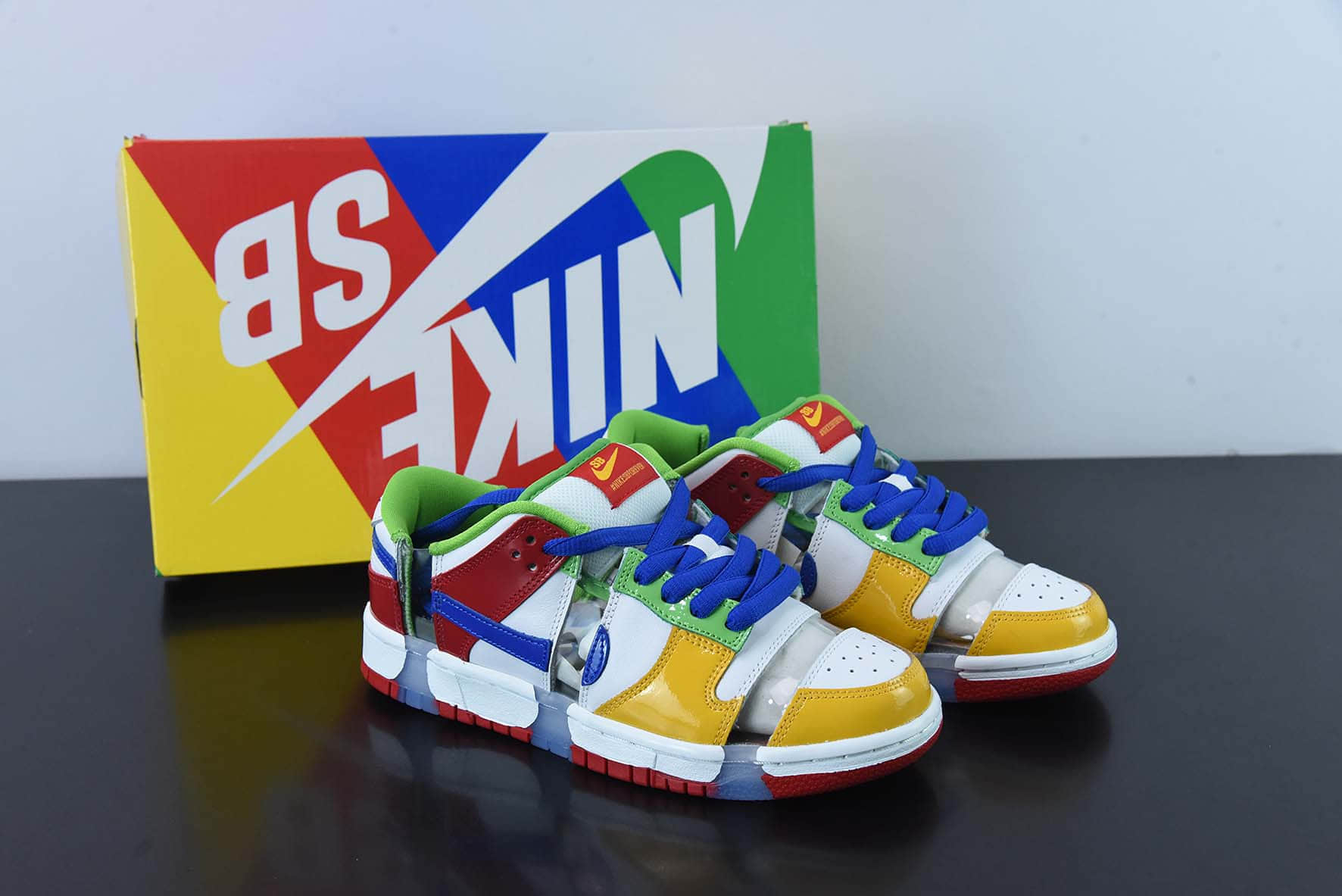 耐克Nike eBay x SB DunkLOW红白黄绿切断彩色镂空SB低帮滑板鞋纯原版本 货号：FD8777-100