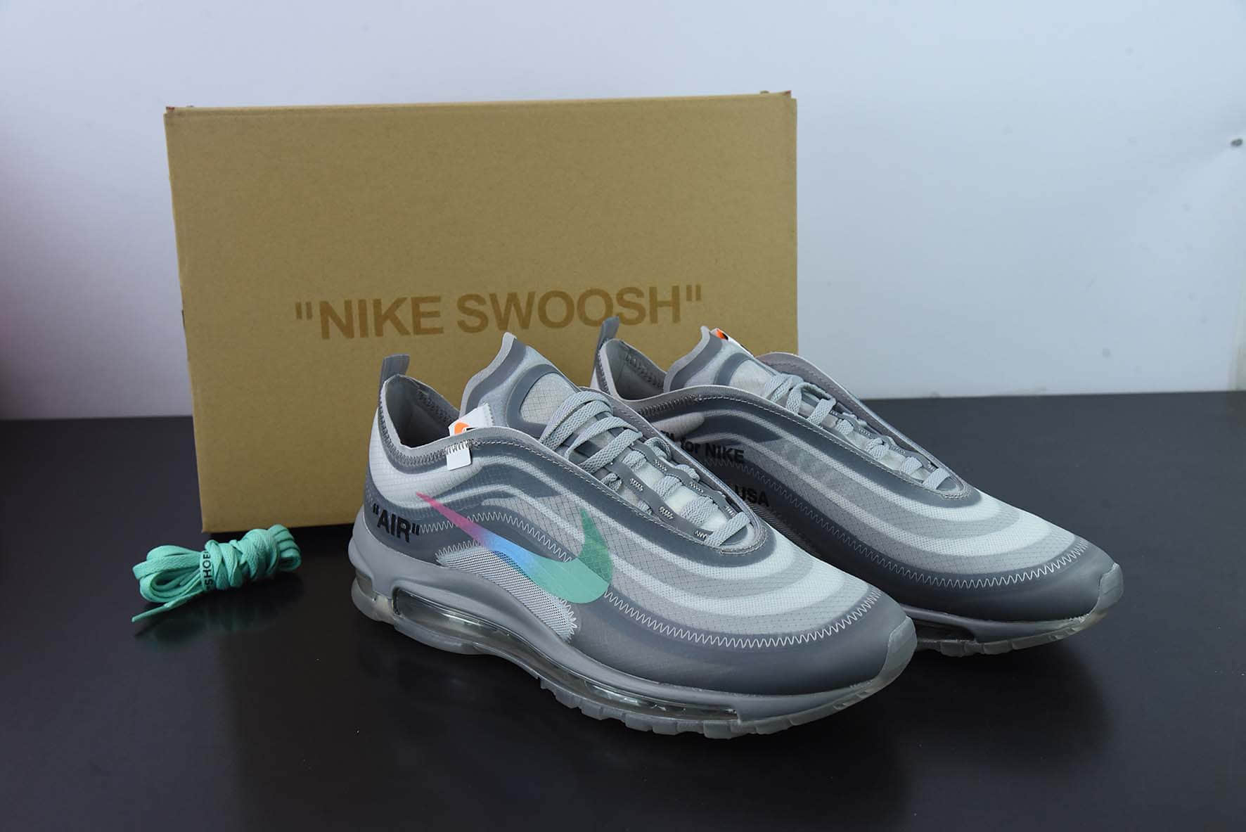耐克Nike OFF-WHITE x Nike Air Max 97 Menta子弹彩虹钩OW联名款气垫跑步鞋纯原版本 货号:AJ4585-101