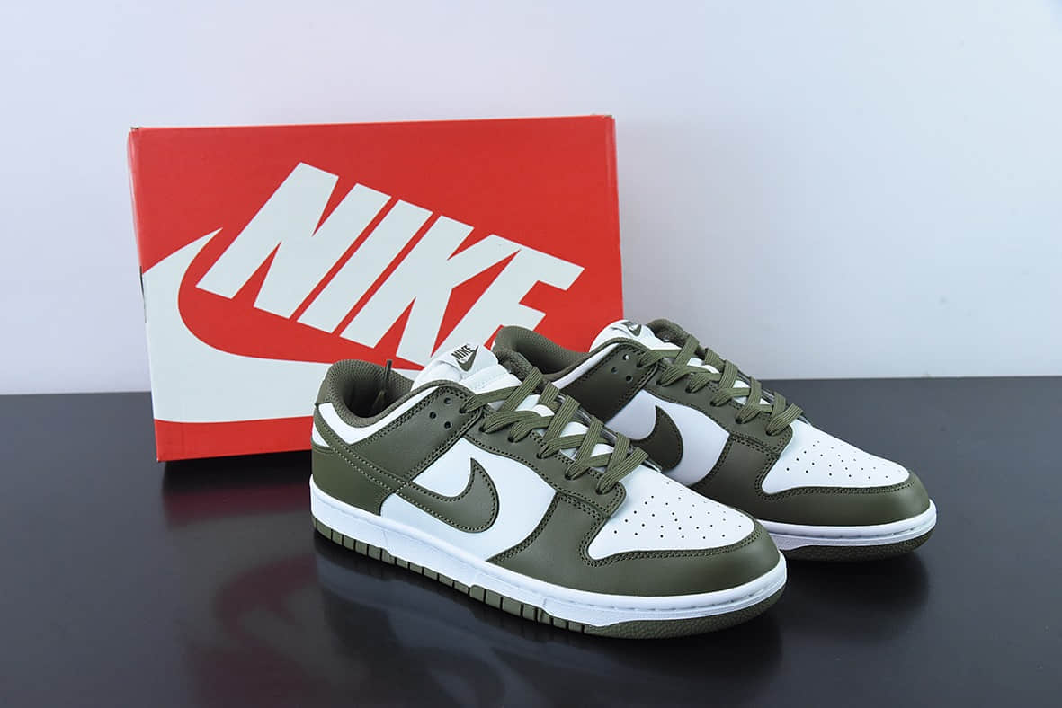耐克Nike Dunk Low “Medium Olive” 白橄榄绿低帮休闲滑板鞋纯原版本 货号:DD1503-120