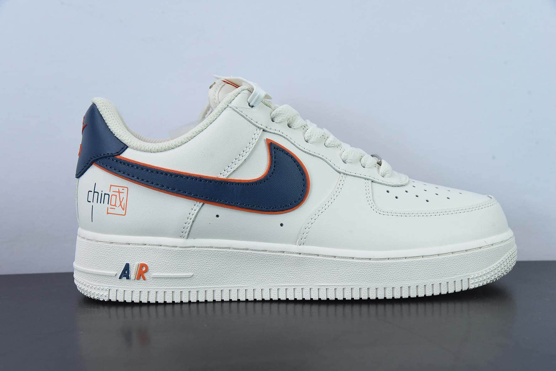 耐克Nike Air Force 1 '07 LowChina中国限定米黄白海军蓝橙空军一号低帮休闲板鞋纯原版本 货号:BS8871-101