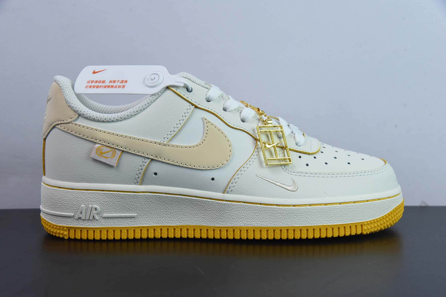 耐克Nike Air Force 1 AF1 米黄刺绣空军一号低帮休闲板鞋纯原版本 货号:FB1839-222