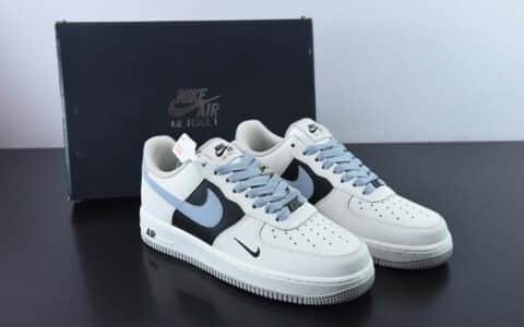 耐克Nike Air Force 1 '07 Low QSSail WhiteBlack Mini Swoosh皮革米白雾霾灰黑小钩空军一号低帮休闲板鞋纯原版本 货号:FB1839-888