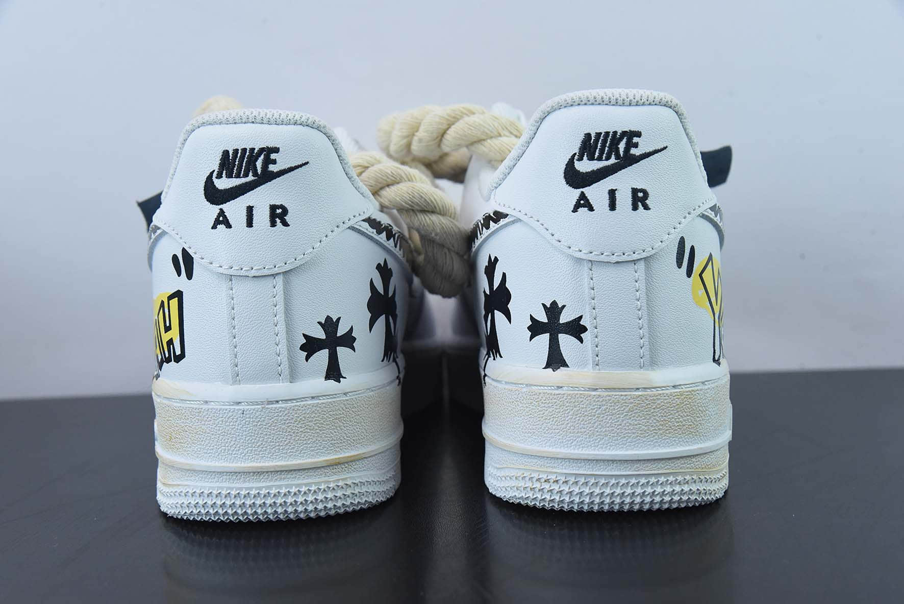 耐克Nike Air Force 1 07 LV8CrossSmile做旧白十字架黄笑脸粗绑绳空军一号低帮休闲板鞋纯原版本 货号:CW2288-111