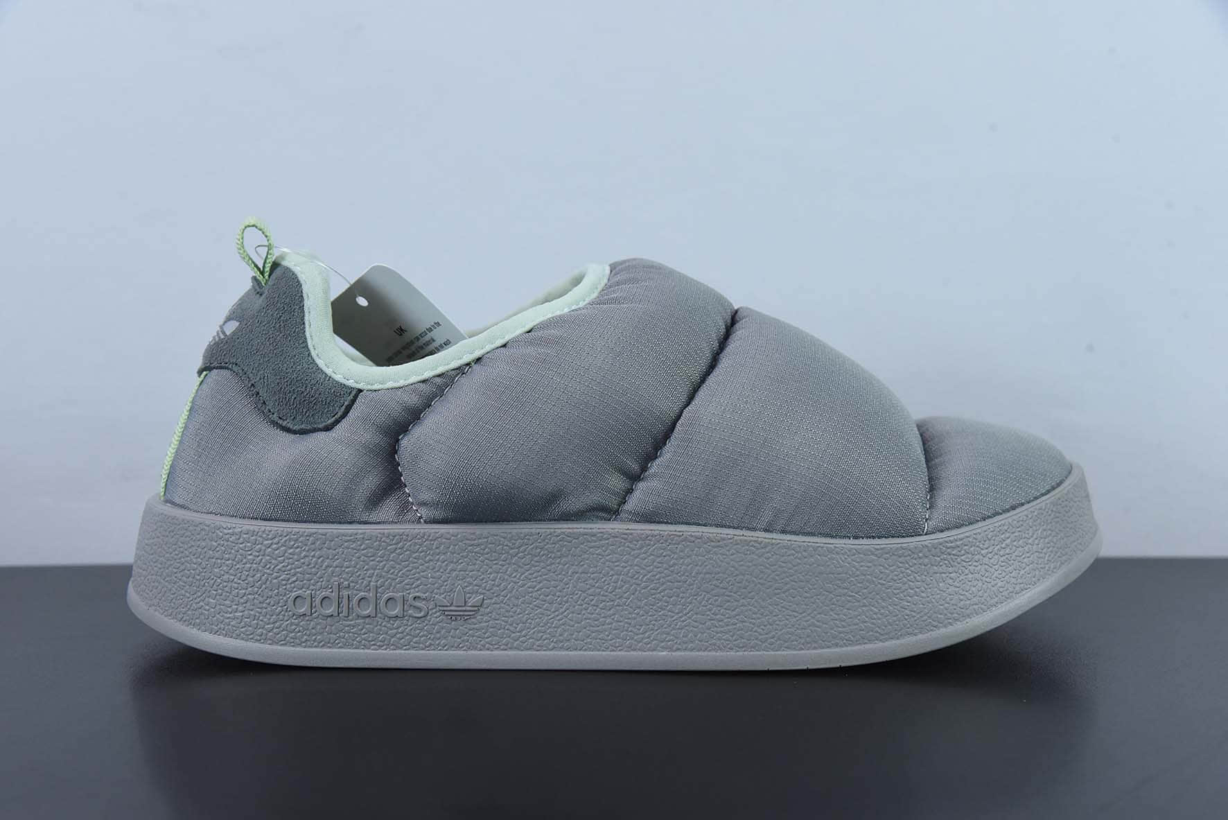 阿迪达斯Adidas Originals Puffylette 灰绿袜套面包鞋保暖一脚蹬板鞋纯原版本 货号:GW9482