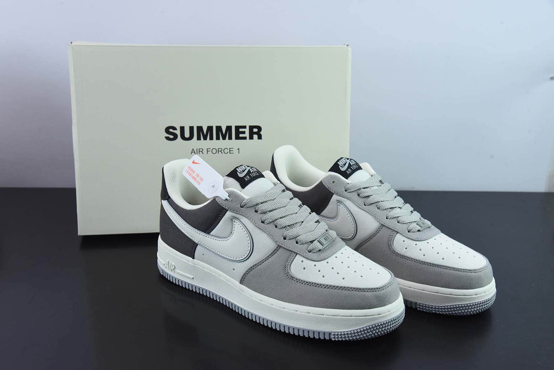 耐克NIke Air Force 1 '07 浅灰黑布面空军一号低帮休闲板鞋纯原版本 货号:DG2296-023