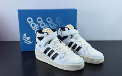 阿迪达斯Adidas Originals Forum 84 High 罗马系列皮革米白黑魔术贴高帮复古系带百搭休闲运动板鞋纯原版本 货号:GY5847