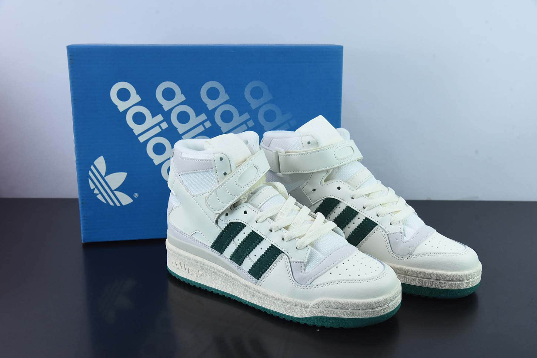 阿迪达斯Adidas Originals Forum 84 High 罗马系列皮革米白深绿魔术贴高帮复古系带百搭休闲运动板鞋纯原版本 货号:GX1519