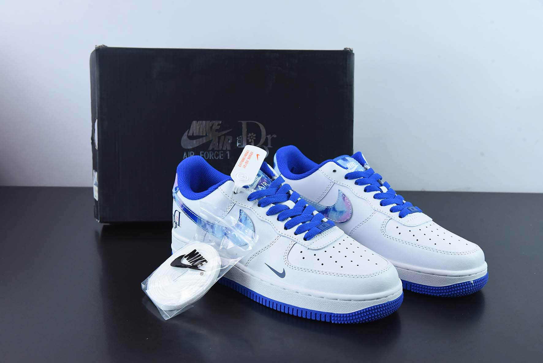 耐克Nike Dior x Nike Air Force 1 07 LV8Dior迪奥联名款白蓝扎染钩子空军一号低帮休闲板鞋纯原版本 货号:DC8873-111