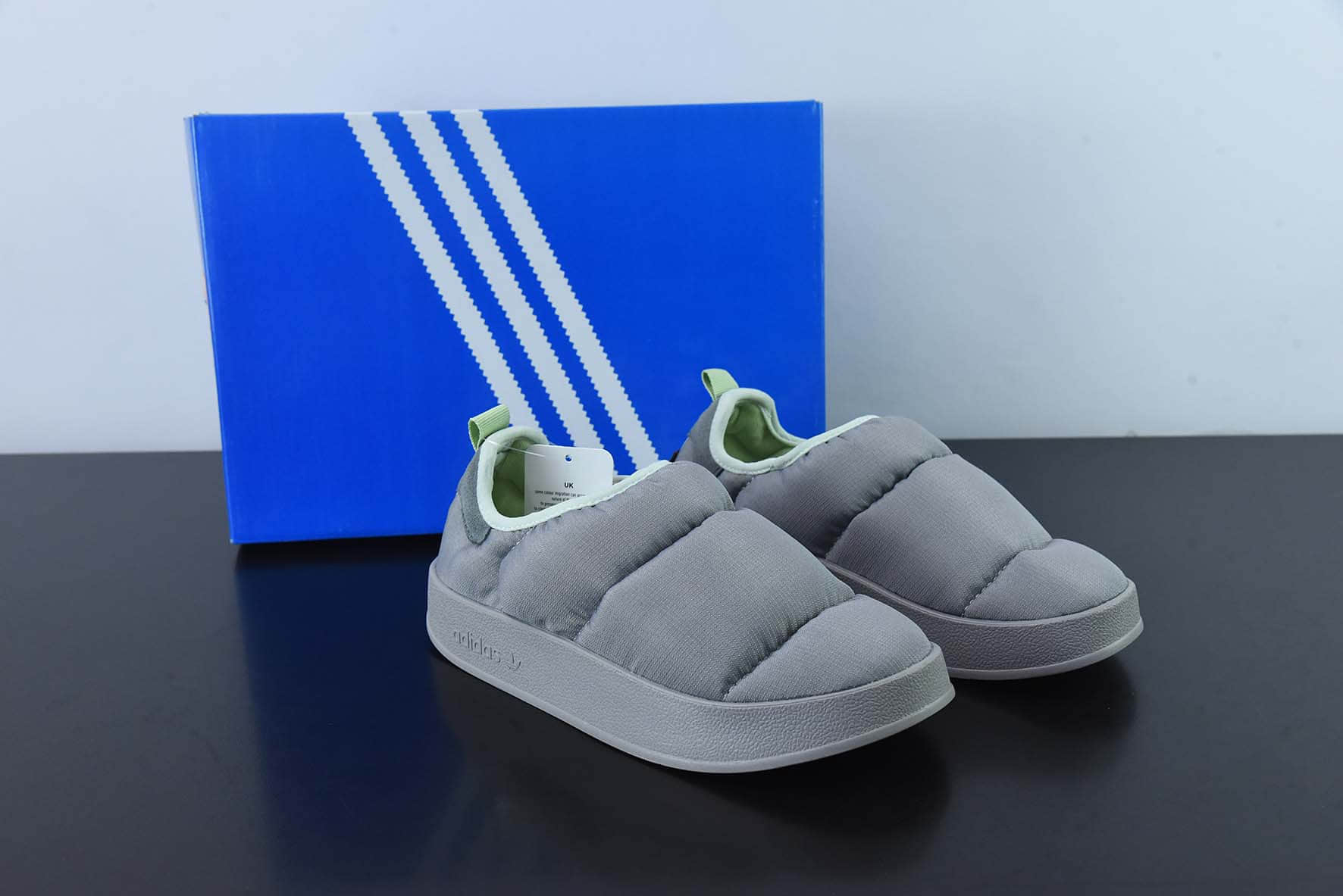 阿迪达斯Adidas Originals Puffylette 灰绿袜套面包鞋保暖一脚蹬板鞋纯原版本 货号:GW9482