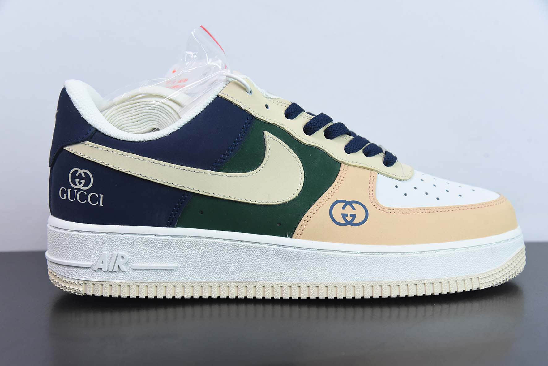 耐克Nike Air Force 1 07 LowGUCCI古驰联名拼色米黄白绿深蓝空军一号低帮休闲板鞋纯原版本 货号：315122-003 