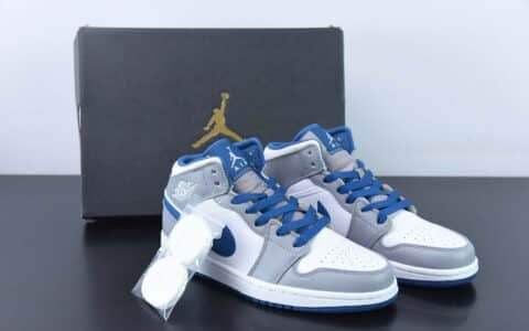 乔丹Air Jordan1 Mid True Blue AJ1灰白蓝中帮篮球鞋纯原版本 货号：DQ8423-014