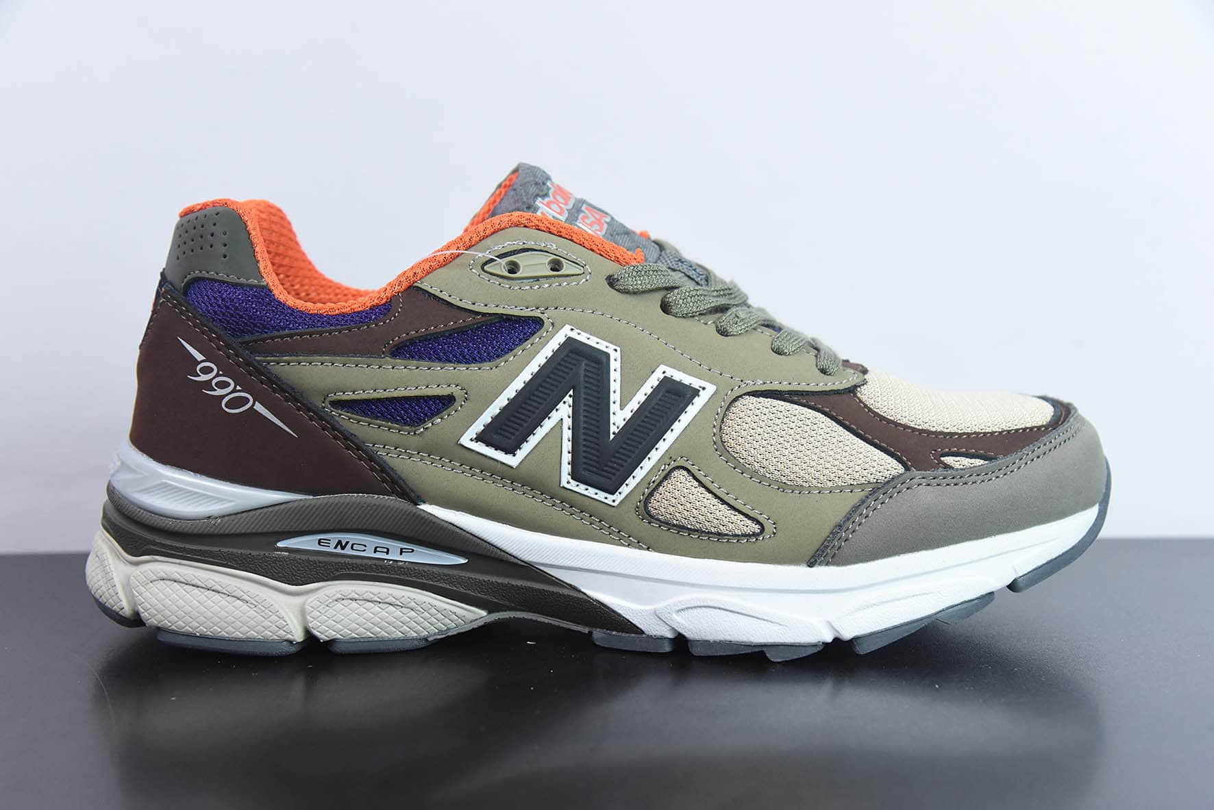 新百伦New Balance Made in USA M990V3KhakiOrange三代系列卡其深棕橙低帮美产血统经典复古休闲运动百搭老爹跑步鞋纯原版本 货号:M990BT3