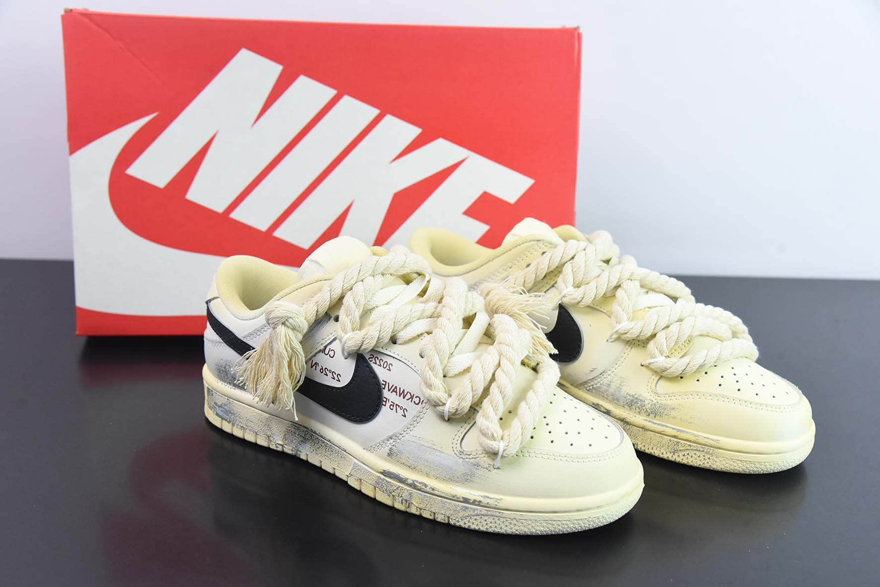 耐克Nike Dunk LowWhiteSail' 热浪制造氧化做旧麻绳绑带浸染沙漠米白色低帮板鞋纯原版本 货号:DD1503-121