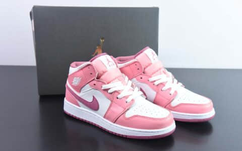 乔丹Air Jordan 1 Mid GS AJ1女款粉白中帮休闲篮球鞋纯原版本 货号：DQ8423-616