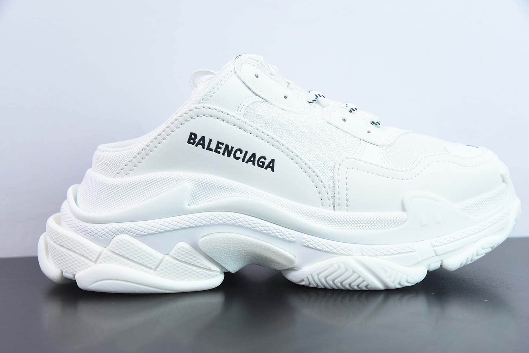 巴黎世家BALENCIAGA Track Mule Clear Sole Sneakers 白半拖复古野跑姥爹包头露跟半拖百搭慢跑鞋纯原版本 货号:653814 W2FA6 9710