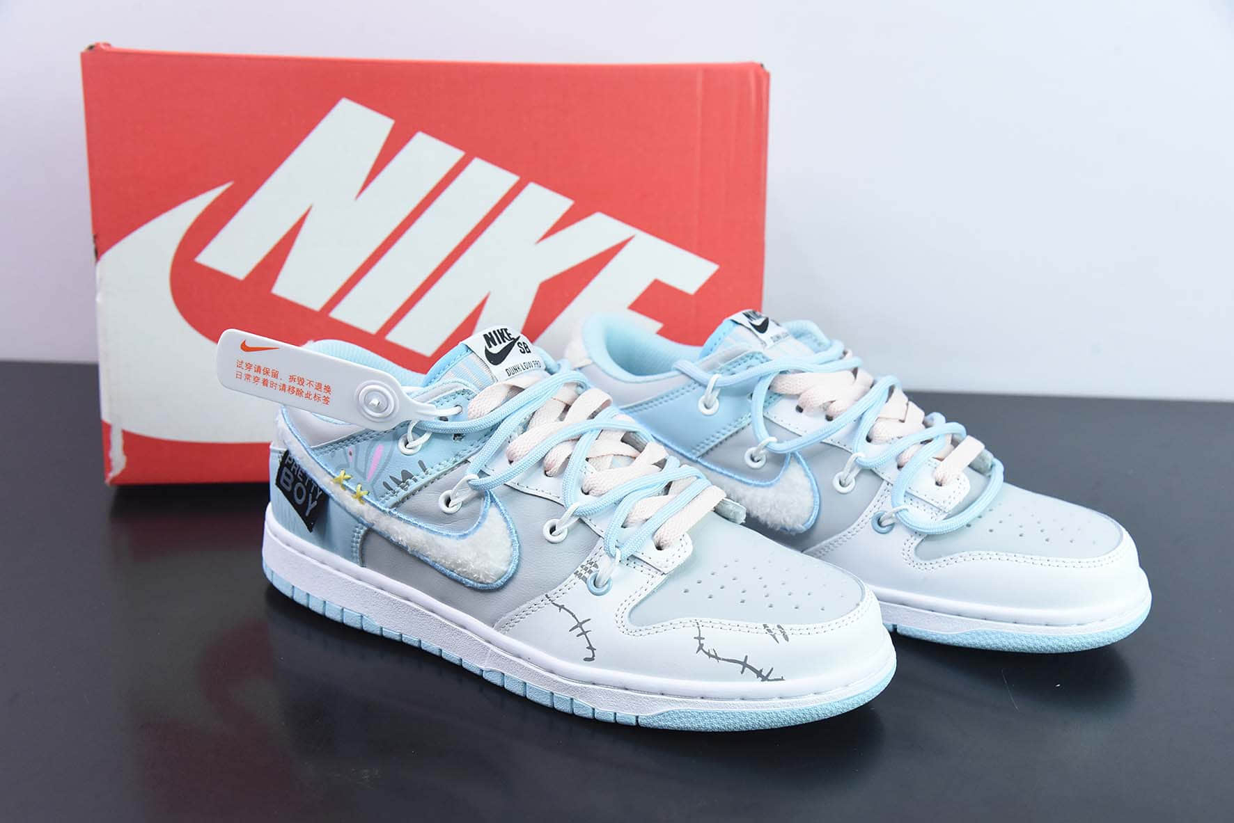 耐克Nike Dunk Low Retro 蓝灰白绒勾绑绳SB低帮休闲滑板鞋纯原版本 货号:FB1871-011