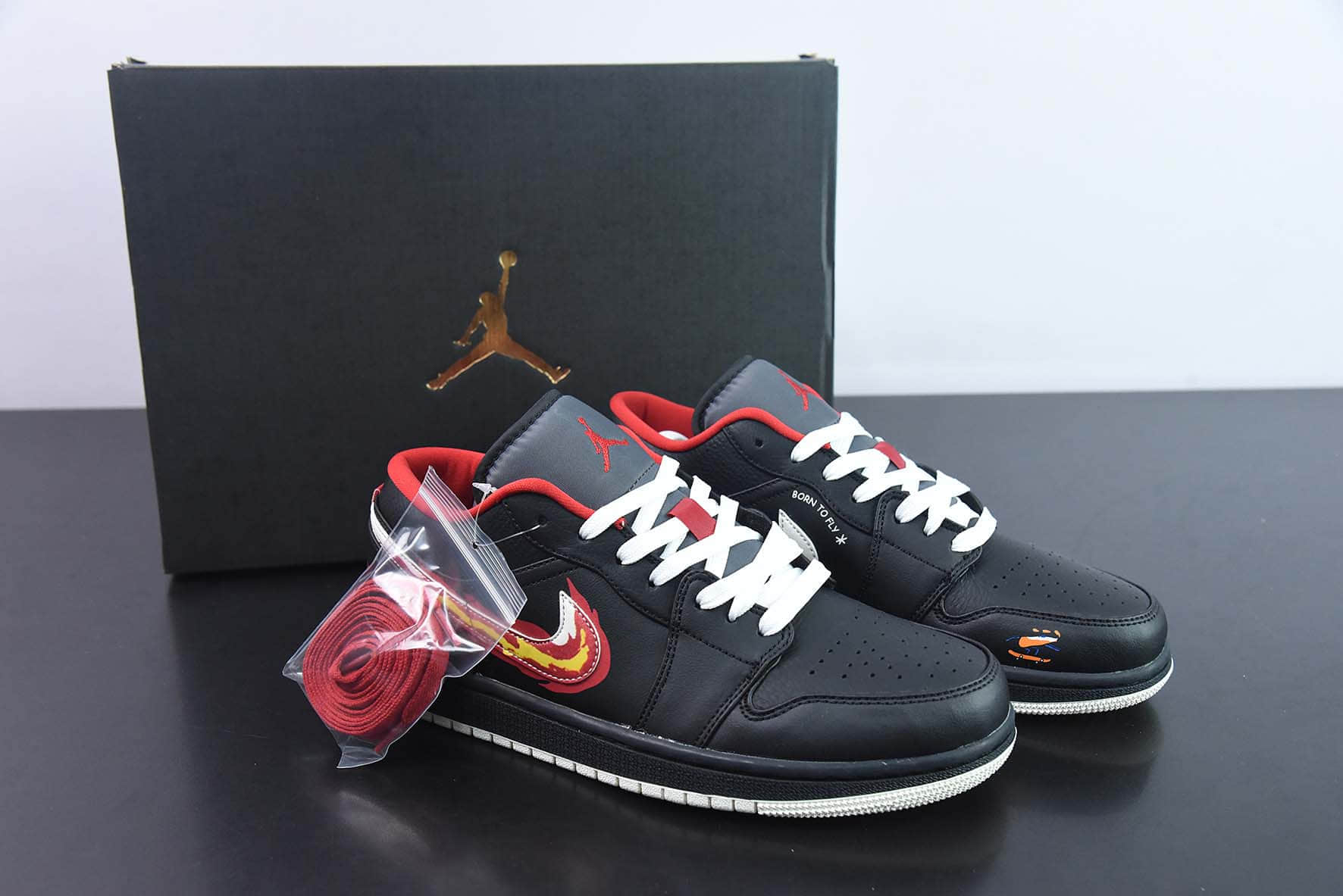 乔丹Air Jordan 1 Low Flaming Swoosh AJ1黑红火焰低帮复古文化篮球鞋纯原版本 货号:FJ7073-010