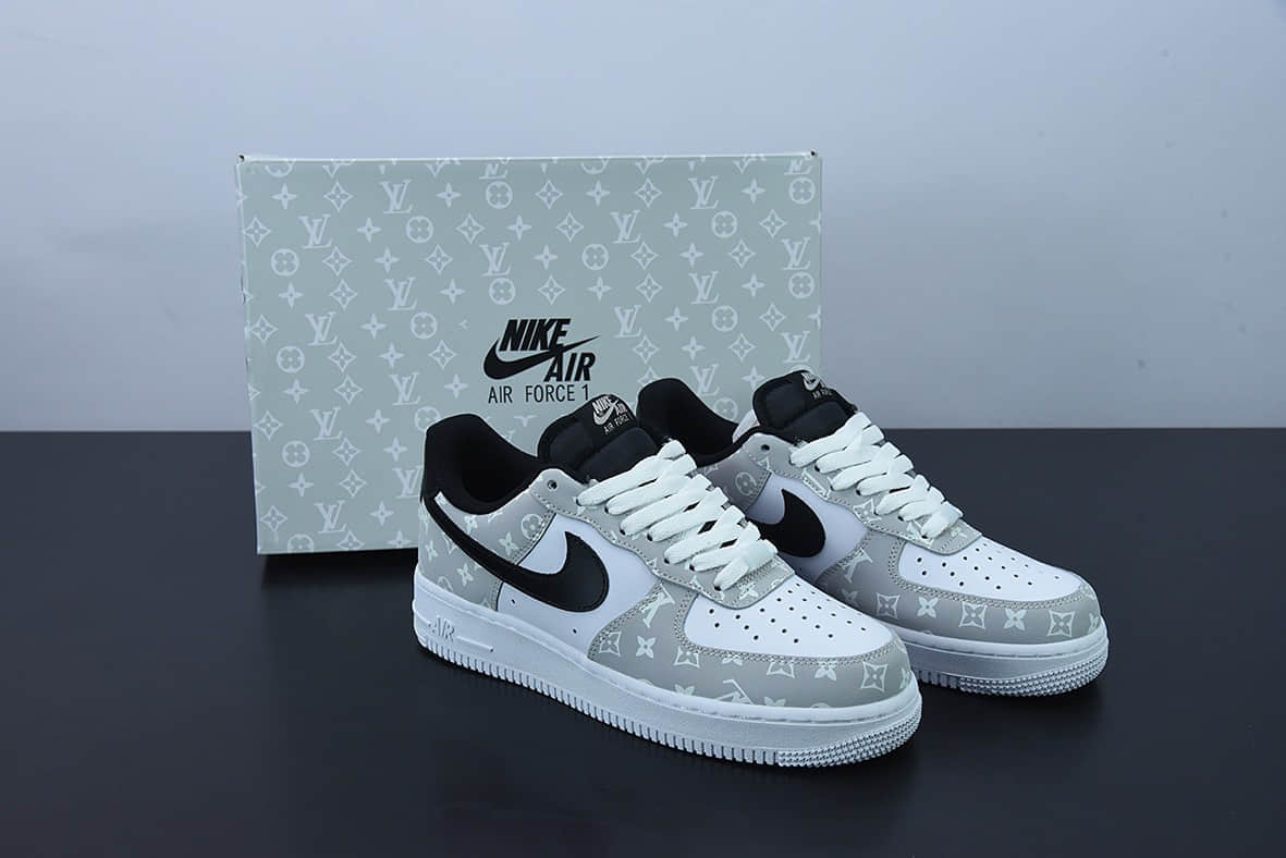 耐克Nike Air Force 1 Low '07 x Louis Vuitton LV联名白灰印花空军一号低帮休闲板鞋纯原版本 货号:BQ8988-108