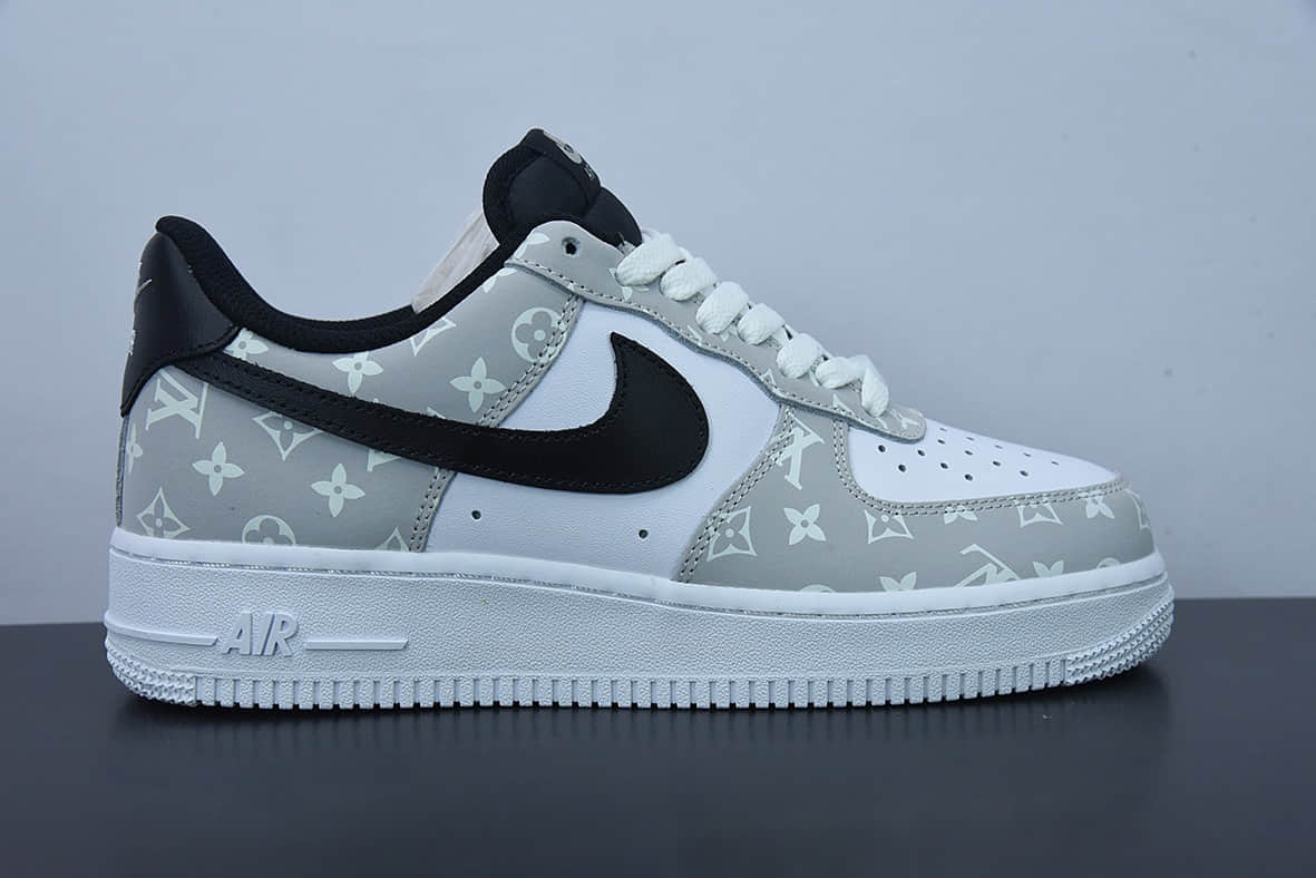 耐克Nike Air Force 1 Low '07 x Louis Vuitton LV联名白灰印花空军一号低帮休闲板鞋纯原版本 货号:BQ8988-108
