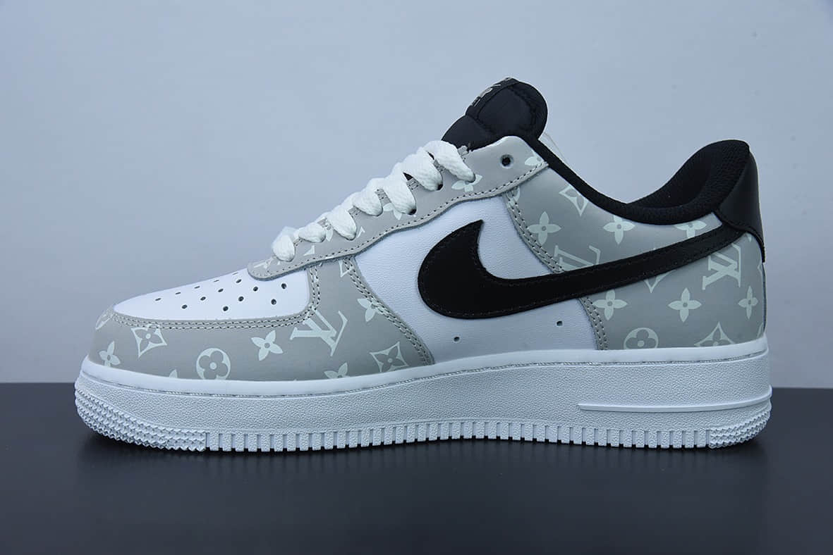 耐克Nike Air Force 1 Low '07 x Louis Vuitton LV联名白灰印花空军一号低帮休闲板鞋纯原版本 货号:BQ8988-108