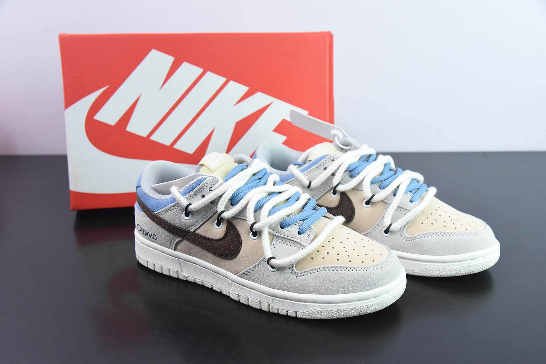 耐克Nike SB Dunk Low 灰蓝棕定制绑带扣篮系列复古低帮休闲运动滑板板鞋纯原版本 货号:DD1503-121