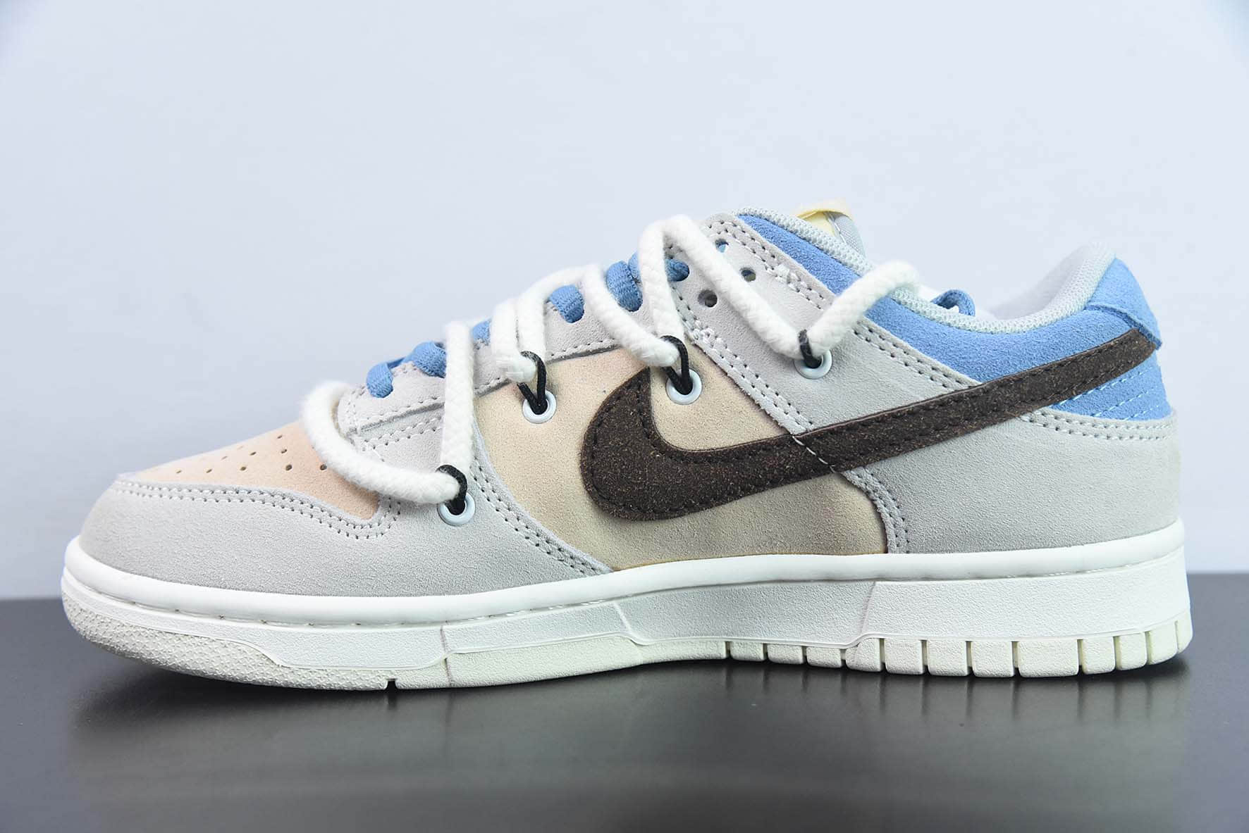 耐克Nike SB Dunk Low 灰蓝棕定制绑带扣篮系列复古低帮休闲运动滑板板鞋纯原版本 货号:DD1503-121