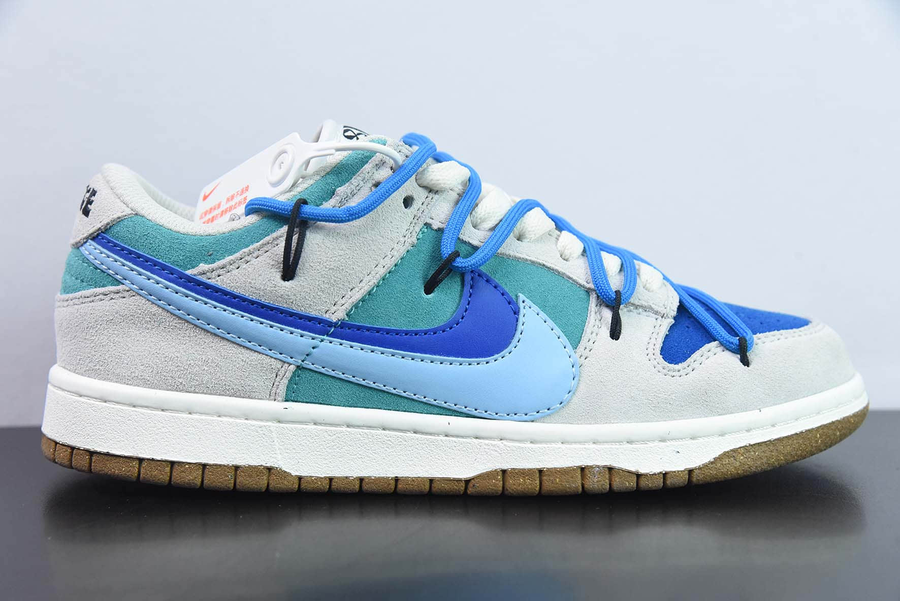 耐克Nike Dunk Low SB 灰蓝双钩绑带定制版低帮滑板鞋纯原版本 货号:DD9457-100