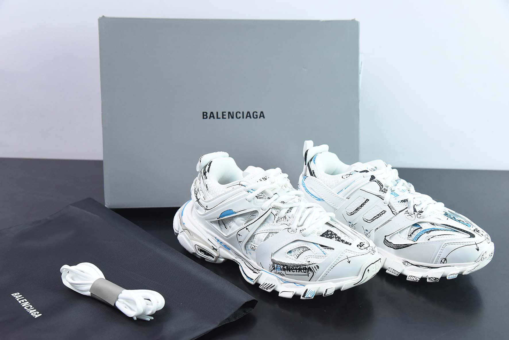 巴黎世家Balenciaga3.0 Track.2 Open Sneaker 巴黎世家3.0白蓝黑三代户外老爹鞋纯原版本 货号:542023 W3SRA 9014