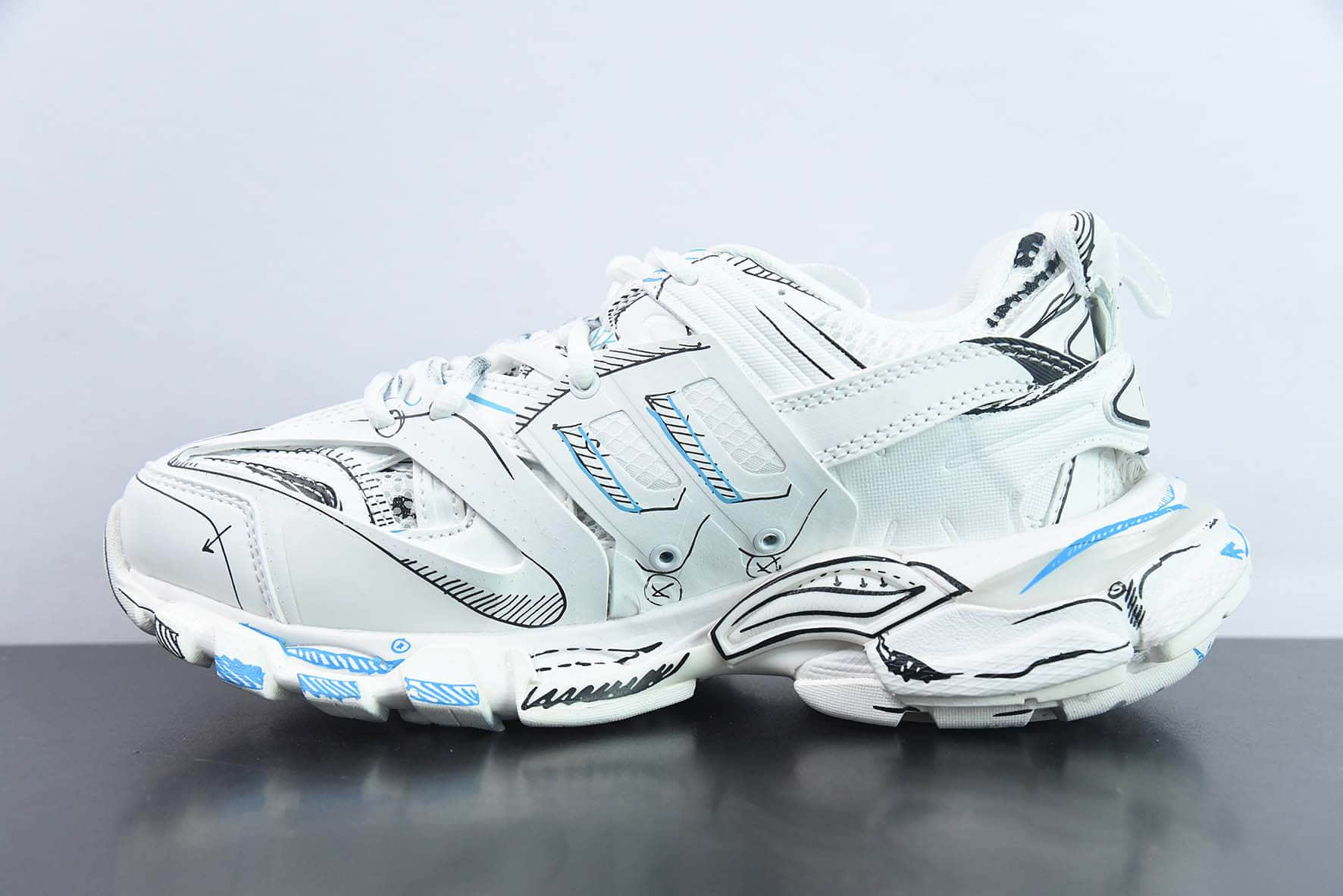 巴黎世家Balenciaga3.0 Track.2 Open Sneaker 巴黎世家3.0白蓝黑三代户外老爹鞋纯原版本 货号:542023 W3SRA 9014