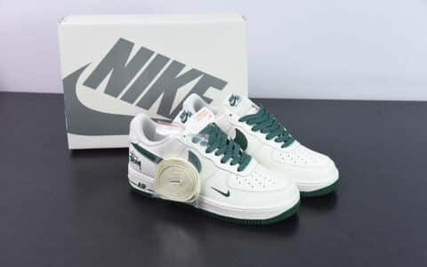 耐克NIke Air Force 1 '07 Low 斯图西联名米白墨绿空军一号低帮休闲板鞋纯原版本 货号:AE1686-106